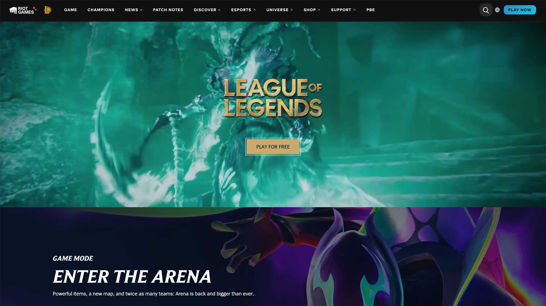 Screenshot der Internetseite leagueoflegends.com